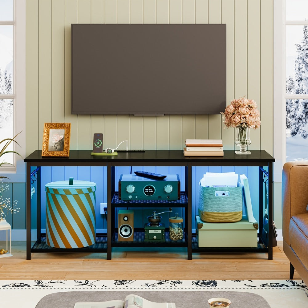 4-Tier TV Stand with Charging Station and LED Lighting for Living Room detail image - detail view 7