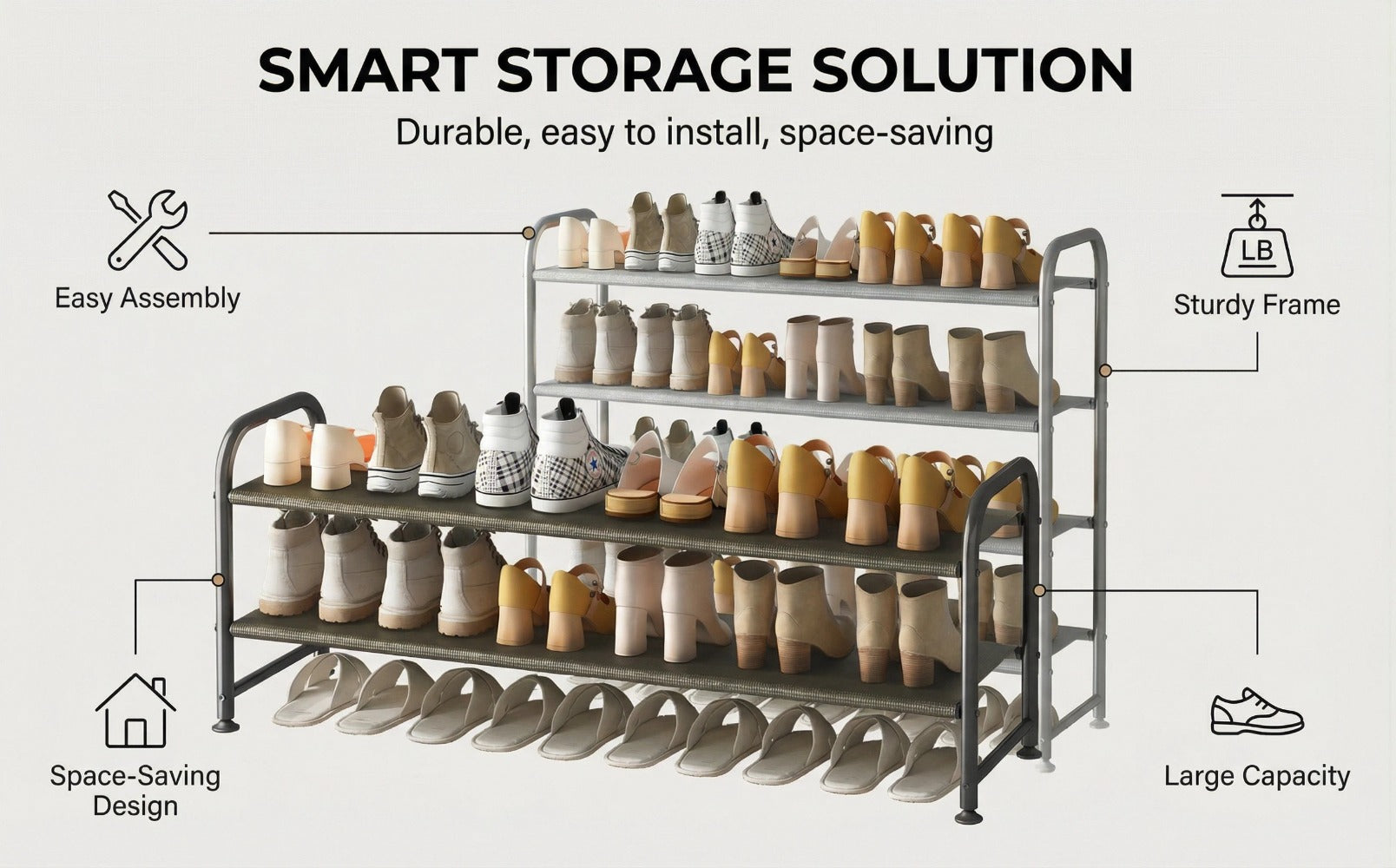 4-Tier Wide Shoe Rack with Stackable Design and Large-Capacity Storage for Entryway detail image - detail view 24