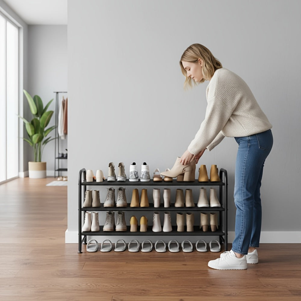 Shoe Rack, Stackable Organizer 2 3 4 Tier Wide Long Shelf, Large Capacity Shoe Storage shown in the main product view