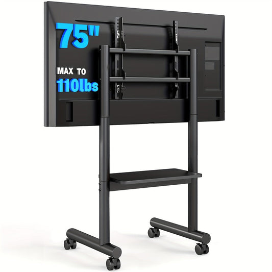 40-75 Inch Rolling TV Stand with Adjustable Height, Media Console Cabinet for Living Room detail image