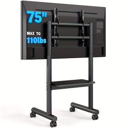 40-75 Inch Rolling TV Stand with Adjustable Height, Media Console Cabinet for Living Room detail image