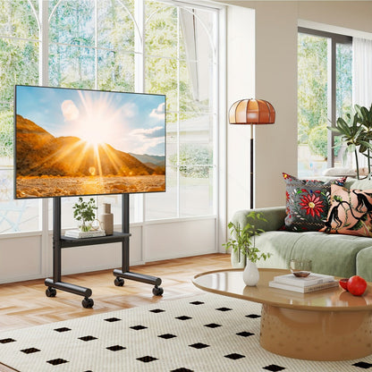 40-75 Inch Rolling TV Stand with Adjustable Height, Media Console Cabinet for Living Room detail image - detail view 3