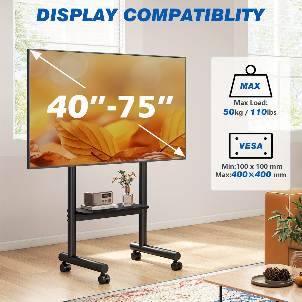 40-75 Inch Rolling TV Stand with Adjustable Height, Media Console Cabinet for Living Room detail image - detail view 8