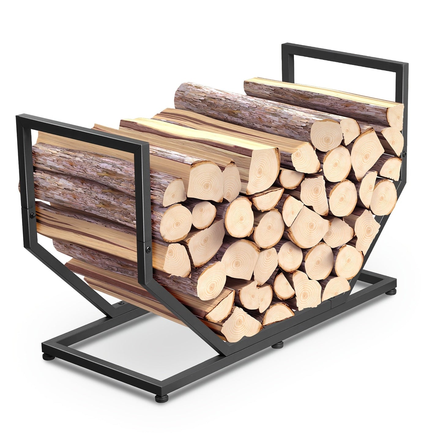 2.58-Foot Firewood Rack with Raised Metal Frame, Open Ends and Four Adjustable Leveling Feet