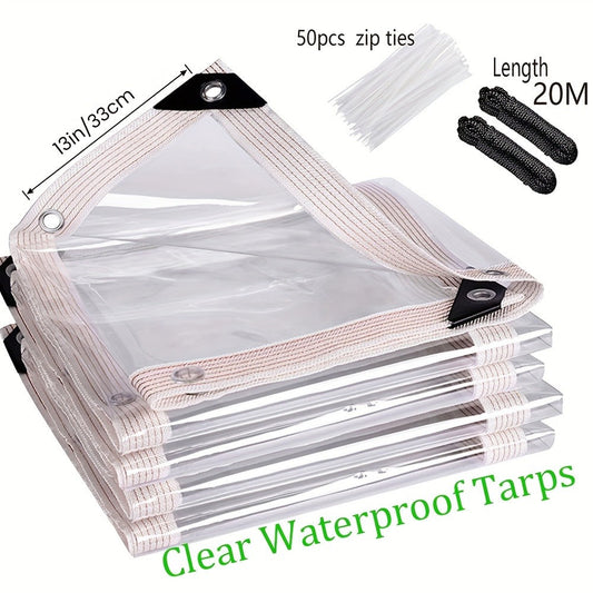 Clear Waterproof Tarp Heavy Duty Transparent PE Tarpaulin with Grommets – Rainproof Cover for Porch Canopy Henhouse Plant Camping & Outdoor Garden, Multi-Size