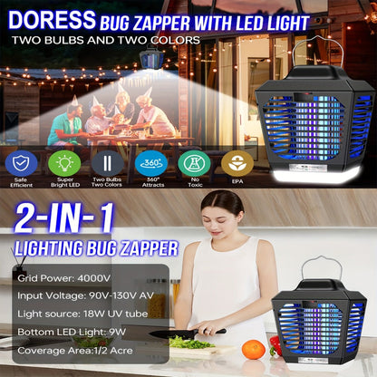 IPX4 Waterproof Bug Zapper Plug-In – Electric Flying Insect Trap with LED Light & ABS Housing, Indoor Mosquito Zapper for Home, Bedroom, Kitchen & Patio, Safe Chemical-Free Fly Trap – Black