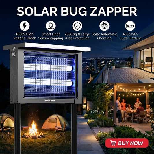 Solar Bug Zapper Outdoor 4500V | Mosquito Killer Wireless Portable | Fly Zapper Electric Trap with 10ft Cord | Bug Zapper for Patio Backyard Garden
