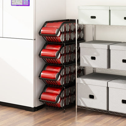 Soda Can Rack Kitchen Organizer 6-Piece Black Iron Stackable Set for Refrigerator, Pantry or Cabinet