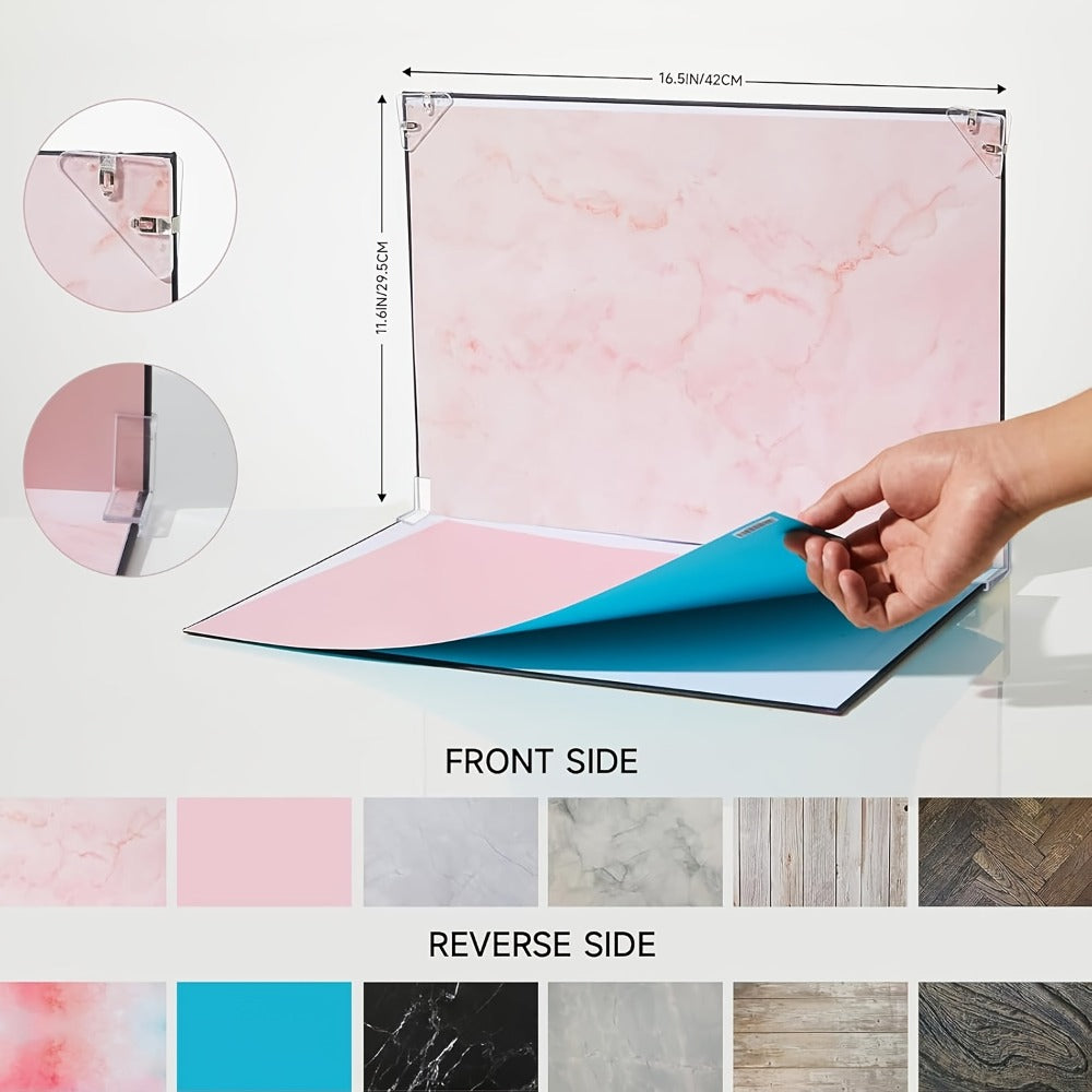 Product Photography Backdrop Paper 6pcs Reversible 12 Designs 16x11.5 Inch Background Sheets for Food Jewelry Cosmetic Flatlay Social Media Content Creation
