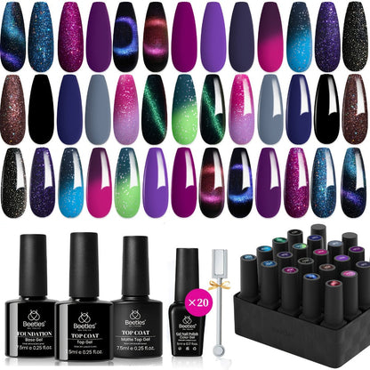 24-Piece Cat-Eye Gel Nail Polish Kit with 20 Cosmic Mirage Colors, Magnet, Base Coat and Three Top Coats
