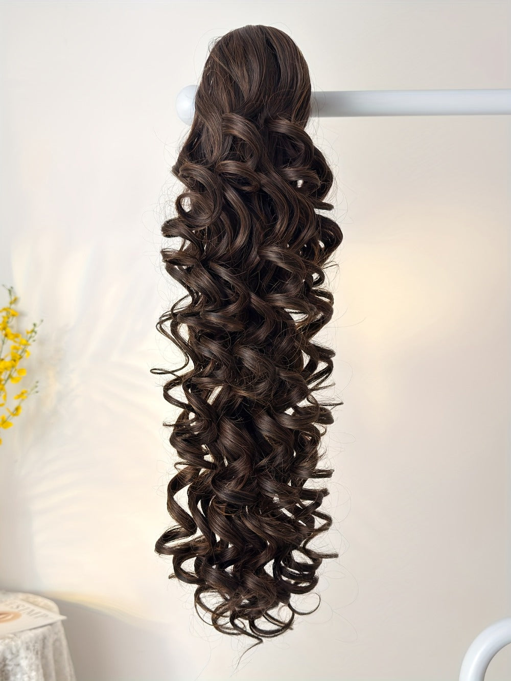 Curly Ponytail Extension 28 Inch Long Heat Resistant Synthetic Clip In Wrap Around Hairpiece Voluminous Bouncy Curls 4 Styles for Women Everyday Parties Festivals