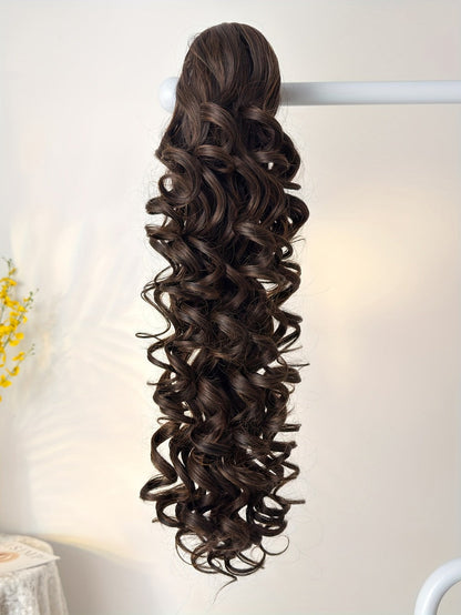 Curly Ponytail Extension 28 Inch Long Heat Resistant Synthetic Clip In Wrap Around Hairpiece Voluminous Bouncy Curls 4 Styles for Women Everyday Parties Festivals