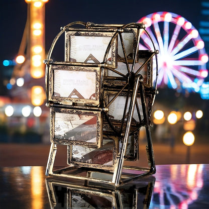 Rotating Ferris Wheel Photo Frame - Holds 8 Photos 4 inch - Vintage Spinning Picture Display Stand for Desk, Living Room & Bedroom - Unique Gift for Valentine's Day, Birthday & Christmas