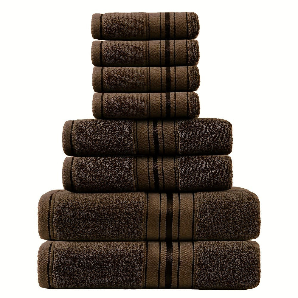 Towel Set 8 Piece 550GSM Pure Cotton Vintage Striped Bath, Hand Towels and Washcloths for Home and Guest Use