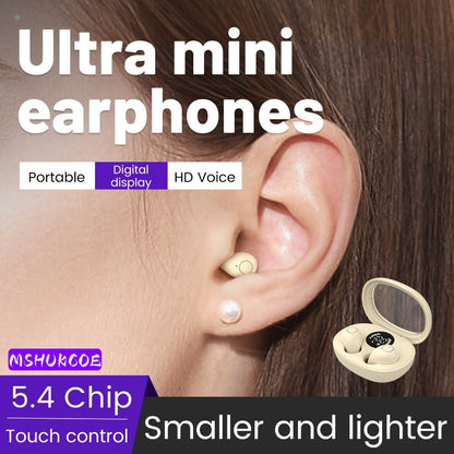 Invisible Sleep Earbuds Bluetooth 5.4 Mini Ultra Compact True Wireless – Noise Cancelling Hi-Fi All Day Wear Touch Control USB-C for Running Sleeping Compatible with All Phones