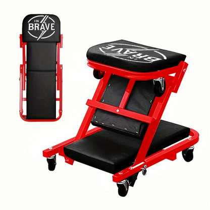 Mechanic Creeper Crawler Seat 36" Z-Type Folding with 6 Swivel Wheels & Adjustable Load Plate - Garage Repair Crawling Board