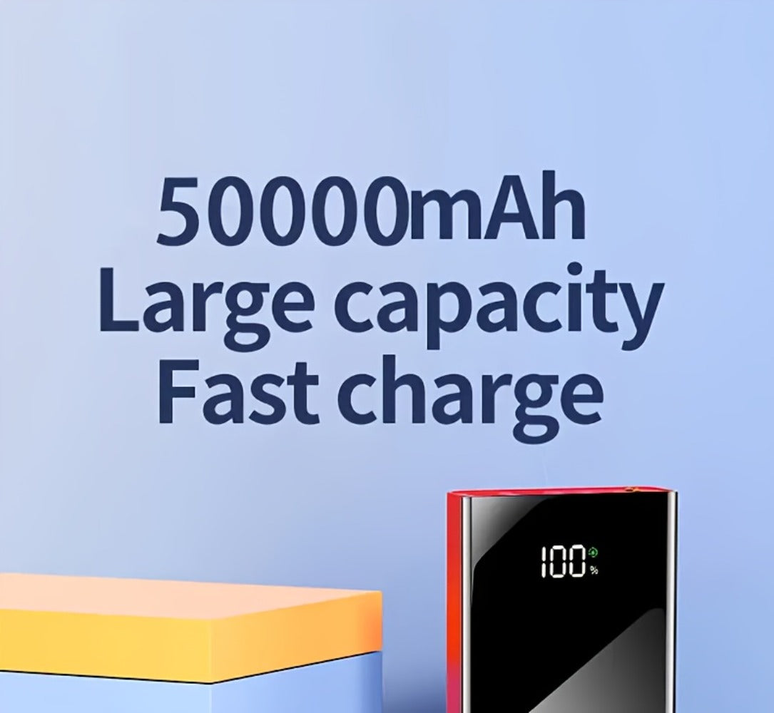 High Capacity 50000mAh Power Bank Multi-Port Fast Charging – Dual USB & Type-C Output, LED Flashlight, Power Indicator, Portable Backup Battery Pack for iPhone Android Outdoor Camping Travel Emergency