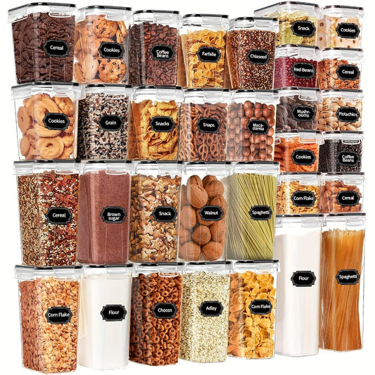 Pantry Canister Food Storage Organizer 64-Piece BPA-Free Plastic Set with Labels and Marker