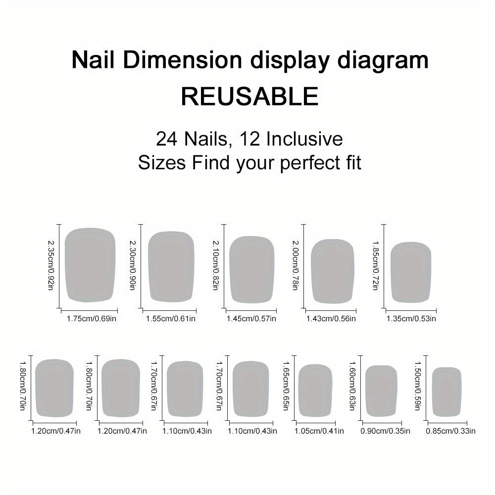Press On Nails 96-Piece Short Square Black Ice-Crack Pattern Glossy Full-Cover Set with Nail Glue