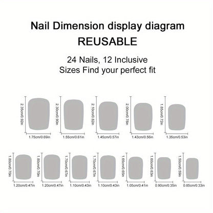 Press On Nails 96-Piece Short Square Black Ice-Crack Pattern Glossy Full-Cover Set with Nail Glue
