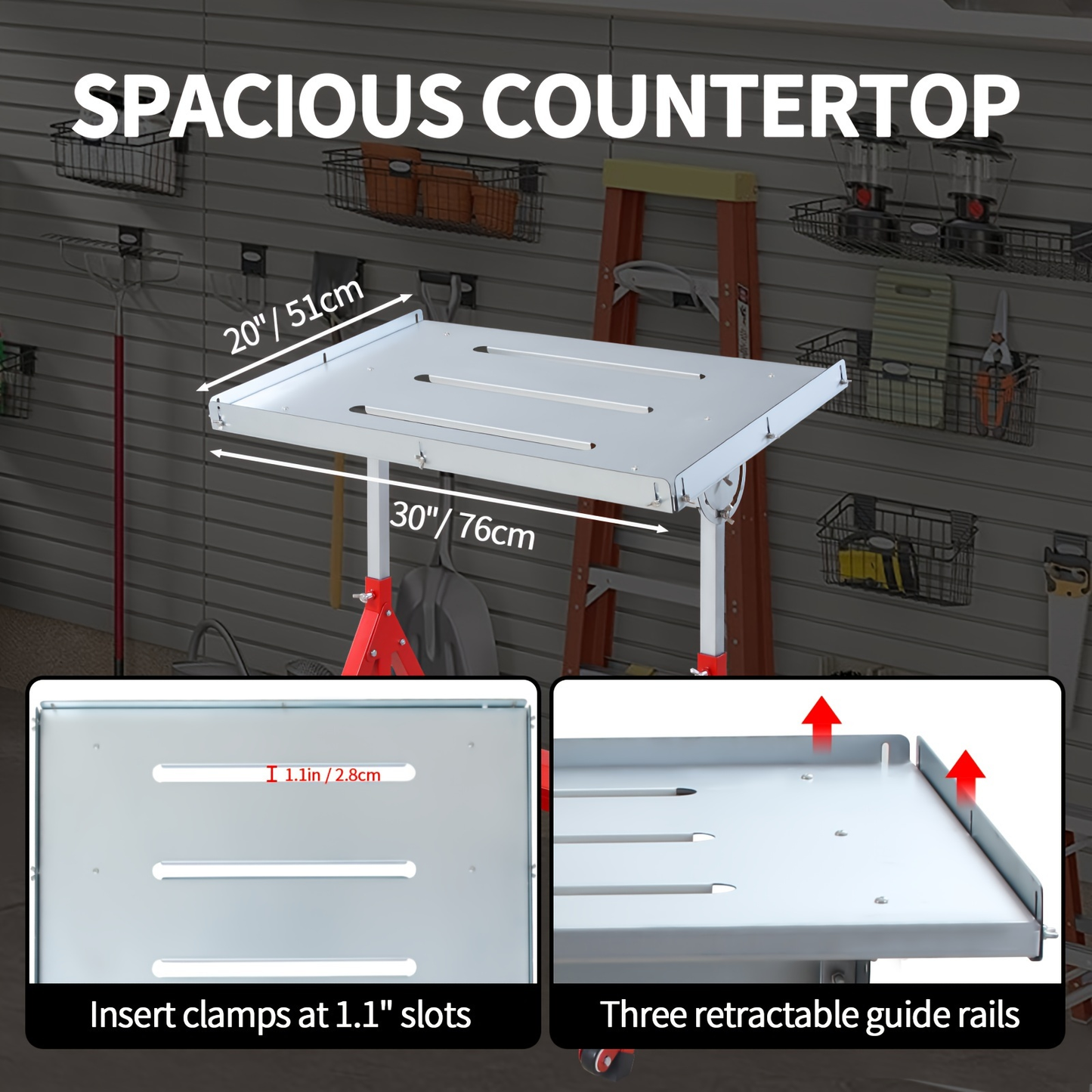 Steel Workbench with Wheels, Portable Welding Table Height-Adjustable 30"x20" Heavy Duty Steel Work Table for Garage Workshop Fabrication
