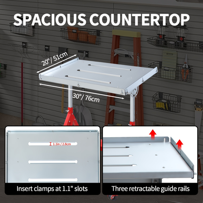 Steel Workbench with Wheels, Portable Welding Table Height-Adjustable 30"x20" Heavy Duty Steel Work Table for Garage Workshop Fabrication
