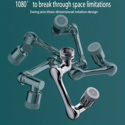 1440° Rotating Faucet Extender Brass Multifunctional 1080° 360° Swivel Robotic Arm Sink Aerator 2 Water Outlet Modes for Kitchen Bathroom Silver