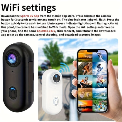 Mini Action Camera Thumb Size Wide Angle Lens 800mAh Battery with Memory Card Wearable Pocket Camera for Sports FPV Pet Monitoring Video Recording Portable Ultra-Clear