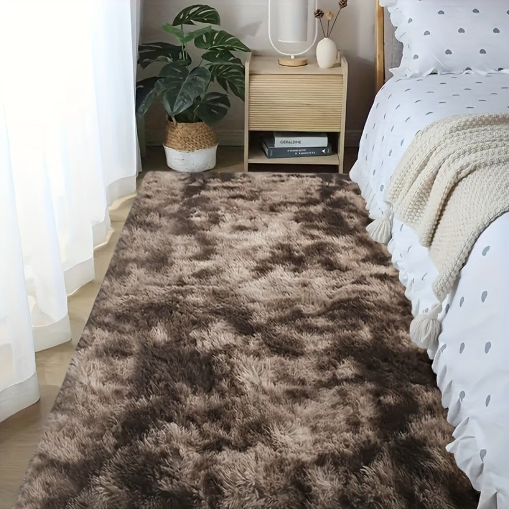 Area Rug Tie-Dye Shaggy Plush Design with Six Colors and Four Washable Sizes for Bedroom or Dorm