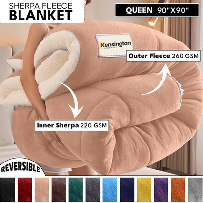 480GSM Sherpa Fleece Blanket – Double-Sided Heavy Warm Throw for Couch, Bed & Travel, Reversible All Season, 13 Colors, 3 Sizes