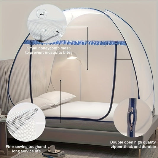 Mosquito Net for Bed Pop Up Bed Canopy 360° Protection Portable Foldable Yurt Mosquito Net with U-Shaped Zipper Ruffled Design Anti-Mosquito Indoor Bedroom Canopy Gray Blue Multiple Sizes