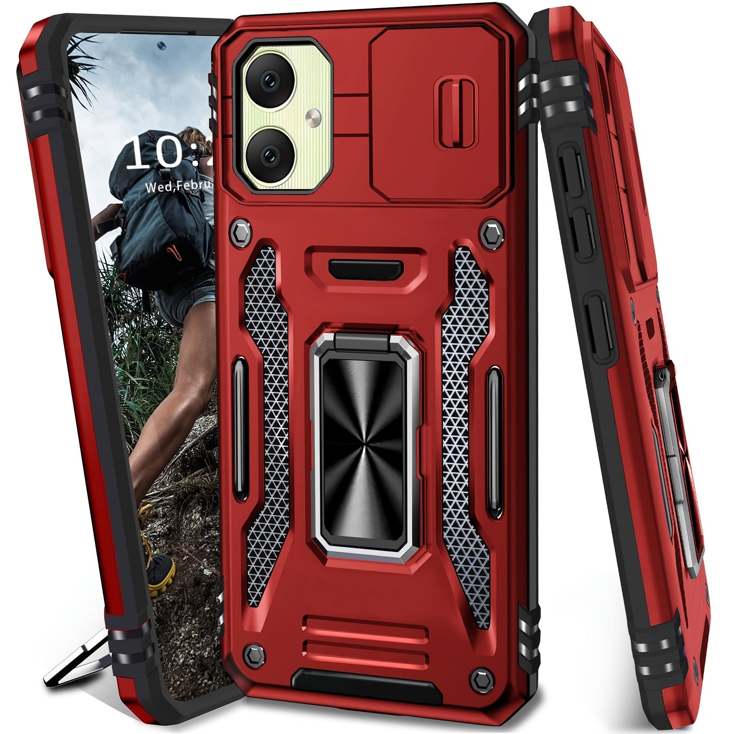 Samsung Galaxy Shockproof Magnetic Phone Case with 360° Rotating Ring Bracket & Sliding Lens Protector – Heavy Duty Cover for S24FE S23FE S22 S21FE Ultra A55 A54 A35 A34 A25 A24 A16 A15 A14 A06 A05 A05S 5G