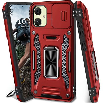 Samsung Galaxy Shockproof Magnetic Phone Case with 360° Rotating Ring Bracket & Sliding Lens Protector – Heavy Duty Cover for S24FE S23FE S22 S21FE Ultra A55 A54 A35 A34 A25 A24 A16 A15 A14 A06 A05 A05S 5G