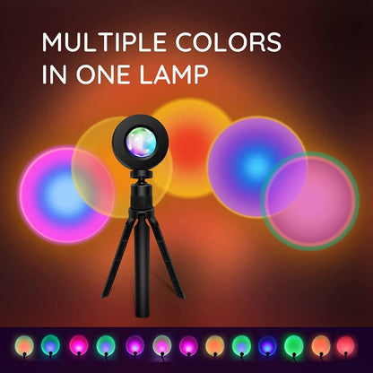 RGB Sunset Lamp Projection with Stand & Remote Control – USB Color Changing Sunset Light for Bedroom, Photography, TikTok, Aesthetic Room Decor & Laptop Compatible