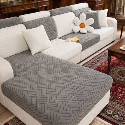 Sofa Cover, Deep Gray Stretch Seat and Chaise Slipcover with Elastic-Band Edge in Six Size Options