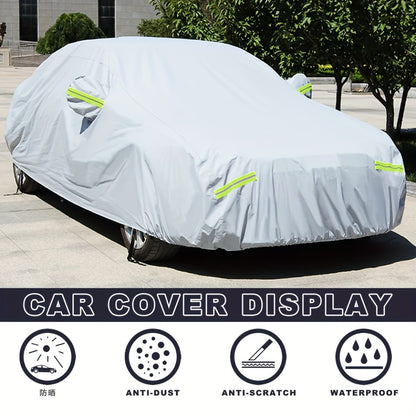 Silver 190T Full Car Cover with Reflective Tabs, Elastic Hem and XL or XXL Size Options for Sedans