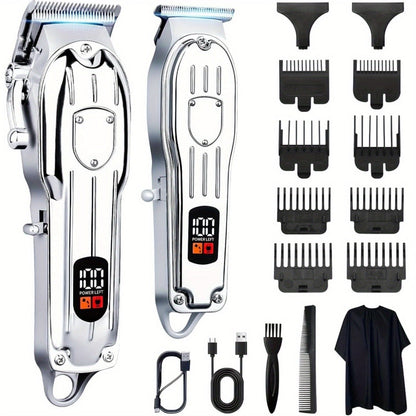 Hair Clipper Cordless Metal-Body Set with LCD Battery Display and Single or Two-Piece Color Options