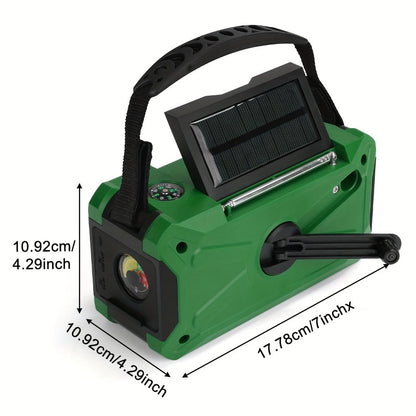 10000mAh AM/FM Emergency Radio with Solar Panel, Hand Crank, Reading Light and Yellow or Green Case
