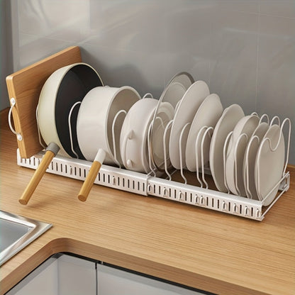 Dish Rack Kitchen Organizer Metal Plate-Slot Countertop Stand with Gold-Tone Accents in Black or White