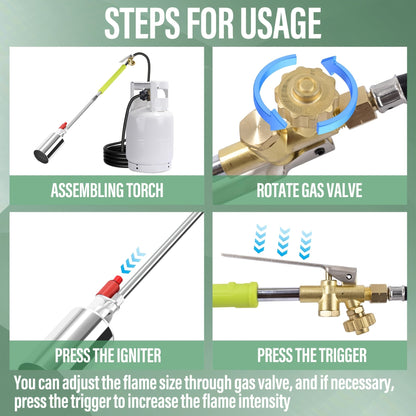 Propane Weed Torch | Flame Weeder Ice Melter Outdoor Roof Driveway