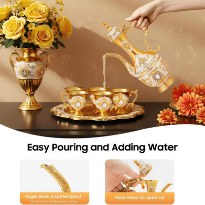 Vintage-Style Turkish Tea and Coffee Serving Set with Teapot, Six Cups and Tray in Three Colors