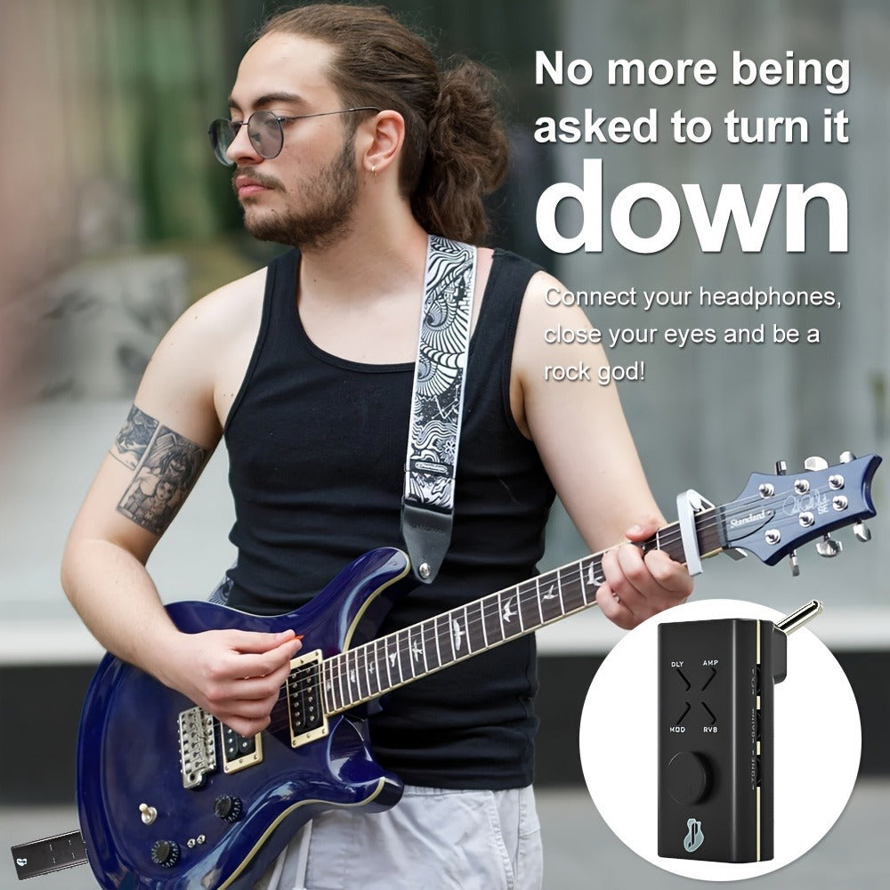 JUSTPRO Pocket Guitar Headphone Amp with 6 Amp Modules and 24 Guitar Effects, Mini USB Rechargeable Portable Plug-In Guitar Amplifier for Electric Guitar Silent Practice