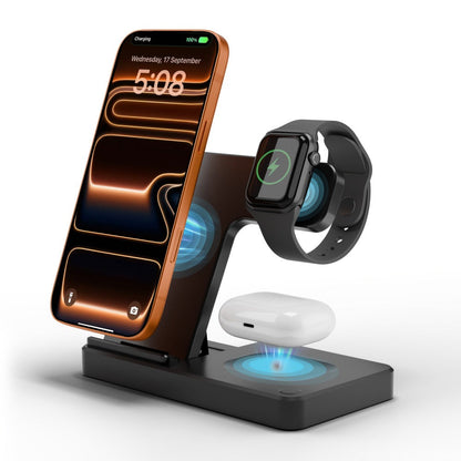 Wireless Charging Station, Foldable 3-in-1 15W Portrait-Landscape Stand with Four Black or White Adapter Options