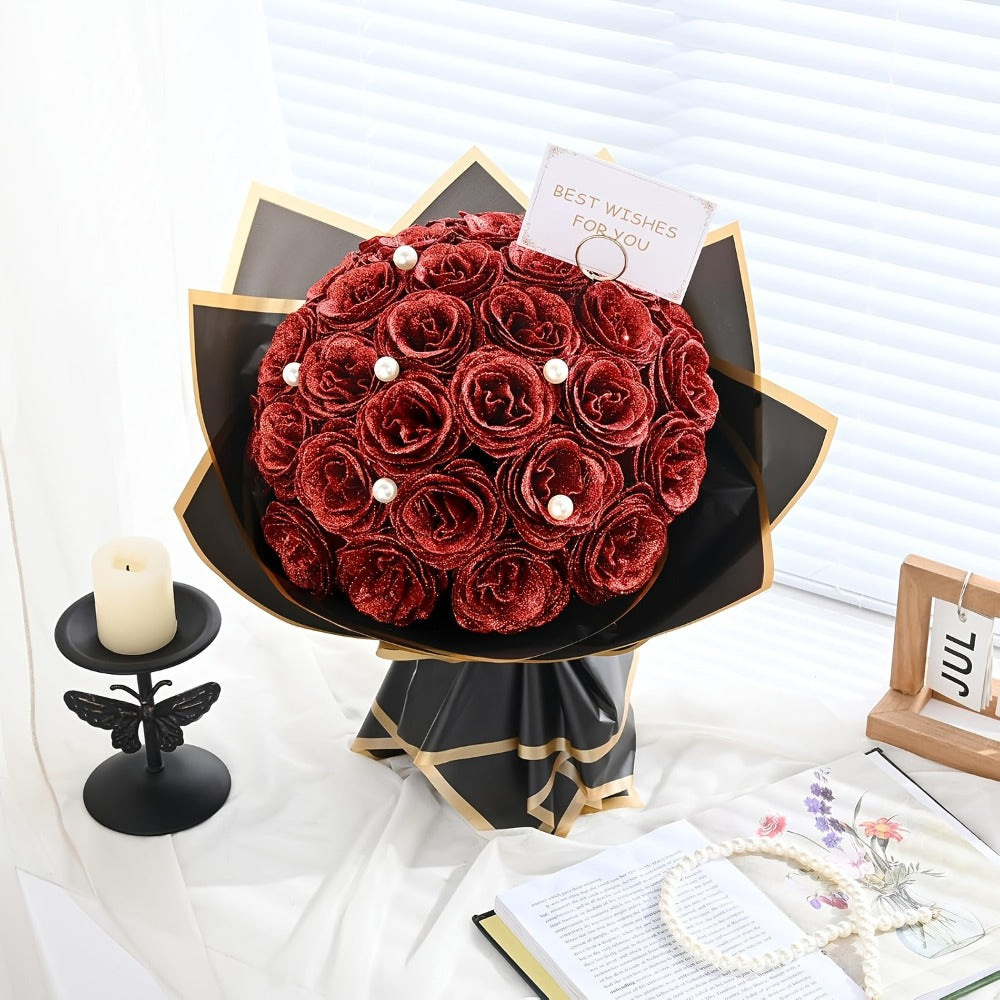 Artificial Flash Rose Bouquet 24/36 Pcs – Simulation Shiny Fake Roses for Wedding, Engagement, Anniversary & Holiday Decorations, Multiple Colors