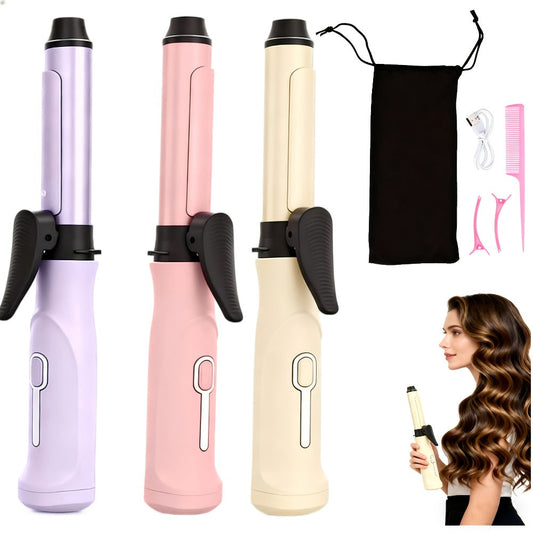 Cordless Mini Curling Iron Wireless Rechargeable Portable Hair Curler — Ceramic Barrel for Airy Bangs, Big Waves & Long-Lasting Curls, Travel-Ready for Students & Women, Yellow Pink Purple