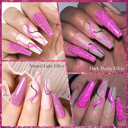 Reflective Liner Nail Art Gel Six-Bottle Set with 5ml CR01 to CR06 Colors and Slim Brushes for Detail Lines