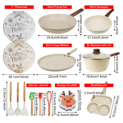 Non-Stick Cookware Set 7 12 & 15 Piece Induction Compatible – Frying Pan Steamer Silicone Spatula & Tongs | Complete Pots and Pans Cooking Set | Perfect Wedding Housewarming Gift for Friends