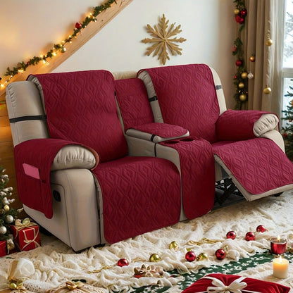 Recliner Loveseat Cover 4 Piece Set Waterproof Split Dual Recliner Sofa Slipcover with Center Console Cover & Straps - Pet Friendly Furniture Protector, Knit Polyester, 8 Colors, Black Grey Beige Navy