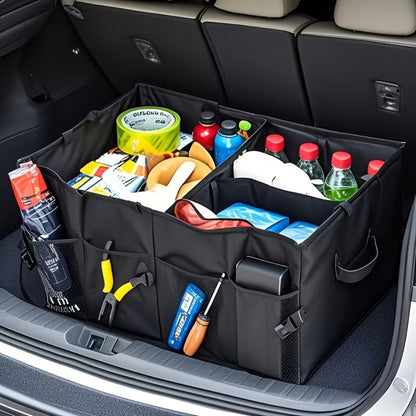 Foldable Car Trunk Organizer with Adjustable Straps – Collapsible Nylon Storage Box for Car Rear Seat & Trunk, Lightweight Car Interior Organizer, Black