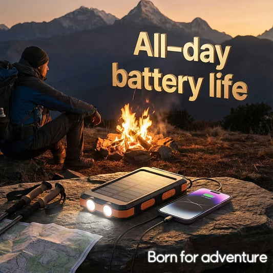 Power Bank Solar 20000mAh with Dual USB, LED Flashlight, Compass and Black or Orange Shell